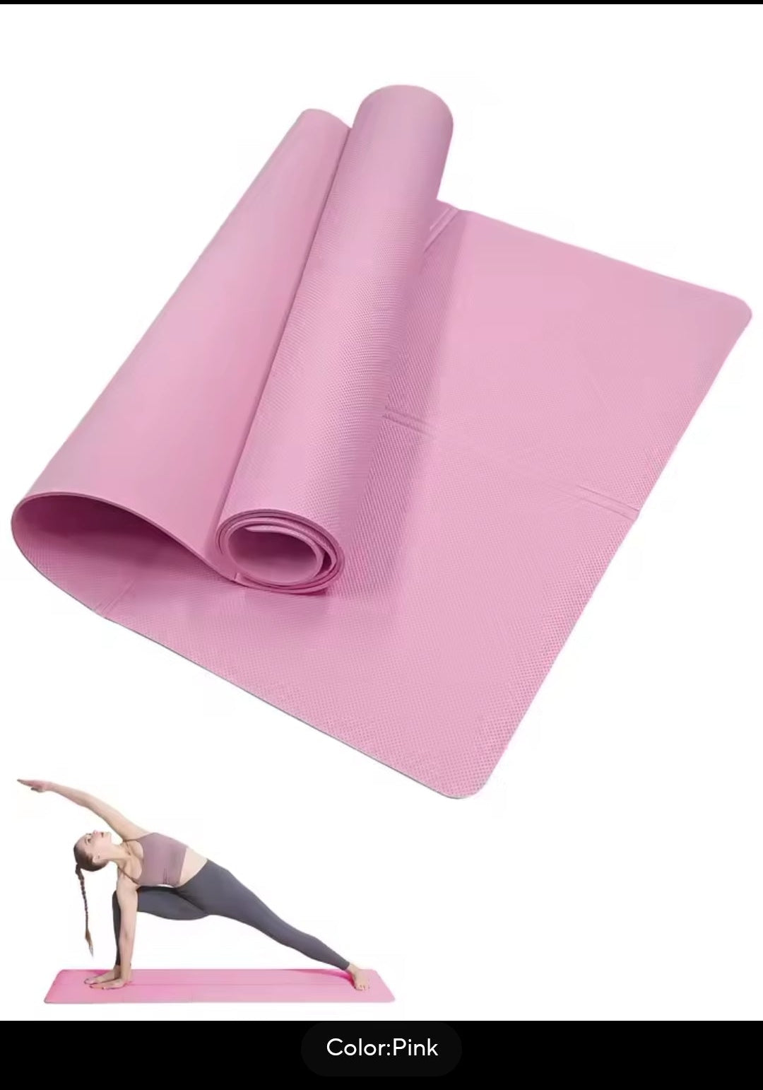 Pink Non-Slip Yoga Mat 6mm Thick - Comfortable Exercise Mat for Yoga, Pilates & Home Workout.